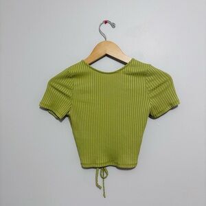 Blue Blush Ribbed Crop Open Back Top